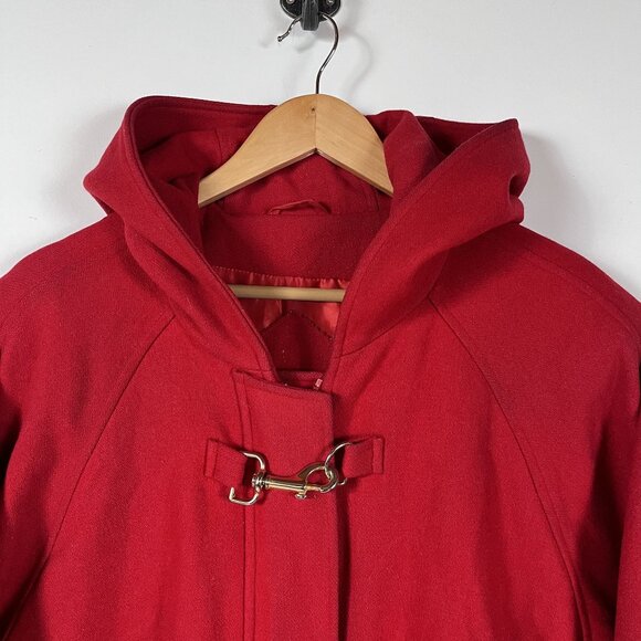 Peter Daniels 70% Wool Cherry Red Hooded Duffle Coat Size Medium - Picture 8 of 8